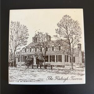 6x6 The Raleigh Tavern Decorative Tile - Black & white Illustration